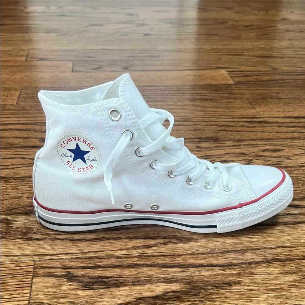 Converse White High-Top Sneakers with Red Accents